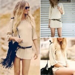 SPELL Festival Junkie Gold Playdress Glitter Crochet Cutout Sleeves M